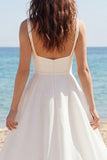 A Line Square Neck Ivory Wedding Dress with Slit