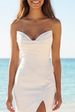 Mermaid Ivory Ruched Sweetheart Wedding Dress with Slit