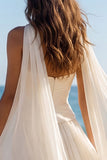 Sweetheart A Line Ivory Ruched Wedding Dress with Streamer