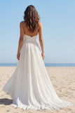Halter A Line Ivory Pleated Wedding Dress with Slit
