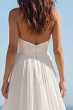 Halter A Line Ivory Pleated Wedding Dress with Slit