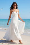 Sweetheart A Line Ruched Ivory Long Boho Wedding Dress