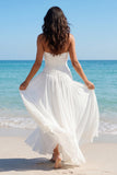 Sweetheart A Line Ruched Ivory Long Boho Wedding Dress