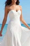 Sweetheart A Line Ruched Ivory Long Boho Wedding Dress