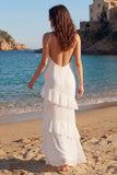 Ivory Spaghetti Straps Ruffled Engagement Dress with Slit