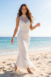 High Neck Ivory Long Engagement Dress