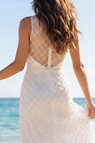 High Neck Ivory Long Engagement Dress
