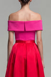 Off the Shoulder A Line Fuchsia and Red Formal Dress