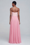 Strapless A Line Pink Ruched Maxi Formal Dress