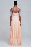 A Line Ruffled Pink and Champagne Formal Dress