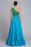 One Shoulder Ruffled A Line Green and Blue Formal Dress