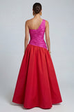 One Shoulder A Line Ruched Fuchsia and Red Formal Dress
