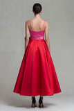 A Line Satin Fuchsia and Red Formal Dress with Bow