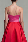 A Line Satin Fuchsia and Red Formal Dress with Bow