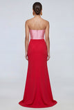 Mermaid Strapless Ruched Pink and Red Formal Dress