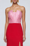 Mermaid Strapless Ruched Pink and Red Formal Dress