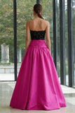 Strapless Sequin A Line Fuchsia and Black Formal Dress
