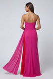 Strapless Ruched Fuchsia Maxi Formal Dress