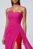 Strapless Ruched Fuchsia Maxi Formal Dress
