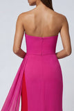 Strapless Ruched Fuchsia Maxi Formal Dress