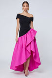 A Line High Low Ruffled Fuchsia and Black Formal Dress