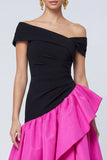 A Line High Low Ruffled Fuchsia and Black Formal Dress