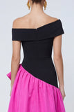 A Line High Low Ruffled Fuchsia and Black Formal Dress