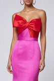 Mermaid Strapless Bowed Satin Fuchsia and Red Formal Dress