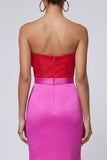 Mermaid Strapless Bowed Satin Fuchsia and Red Formal Dress
