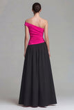 A Line One Shoulder Ruched Fuchsia and Black Formal Dress