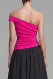 A Line One Shoulder Ruched Fuchsia and Black Formal Dress