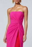 Strapless Fuchsia and Red Mermaid Ruched Formal Dress