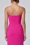 Strapless Fuchsia and Red Mermaid Ruched Formal Dress