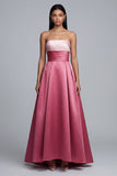 Pink Strapless A Line Satin Maxi Formal Dress