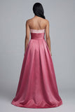 Pink Strapless A Line Satin Maxi Formal Dress
