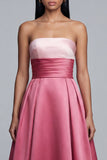 Pink Strapless A Line Satin Maxi Formal Dress
