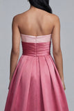Pink Strapless A Line Satin Maxi Formal Dress