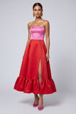 Pink and Red Strapless Ruffled A Line Formal Dress