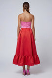Pink and Red Strapless Ruffled A Line Formal Dress