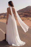 Ivory A Line Spaghetti Straps Long Wedding Dress with Scraf