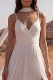 Ivory A Line Spaghetti Straps Long Wedding Dress with Scraf