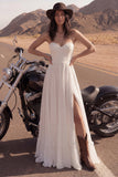 Sweetheart Ivory A Line Long Wedding Dress with Slit