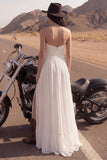 Sweetheart Ivory A Line Long Wedding Dress with Slit