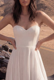 Sweetheart Ivory A Line Long Wedding Dress with Slit