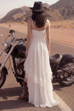 Ivory A Line Ruched Ruffled High Low Wedding Dress