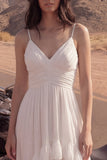 Ivory A Line Ruched Ruffled High Low Wedding Dress