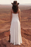 Ivory A Line Ruffled Long Wedding Dress with Slit