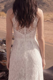 Boho Ivory High Neck Lace Wedding Dress with Slit