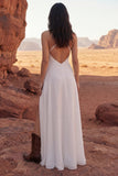 Halter Ivory A Line Long Wedding Dress with Slit