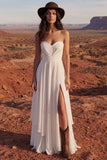 Strapless A Line Long Wedding Dress with Slit